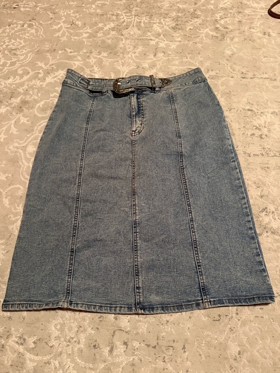 Cato East 1946 Denim Dresses & Skirts - High-Rise Blue Denim Midi Skirt with Belt